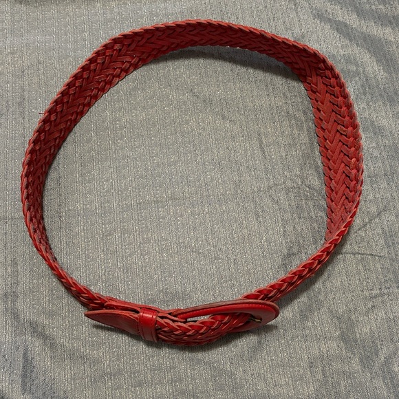 Red Braided Leather Wide Belt Made in Turkey - Picture 5 of 10